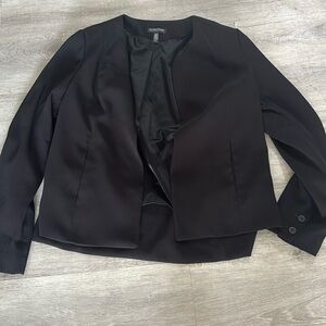 Eileen Fisher Black Open Front Silk blend Lightweight Blazer Fully Lined Sz 8P